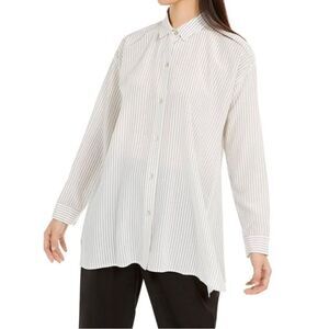 Eileen Fisher 100% Silk Oversized Striped Button Down Tunic Blouse Size S